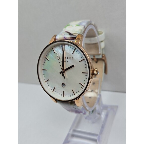Ted Baker Womens Rose Gold Spring Floral Leather Date Watch MOP 40mm New Battery main image 10